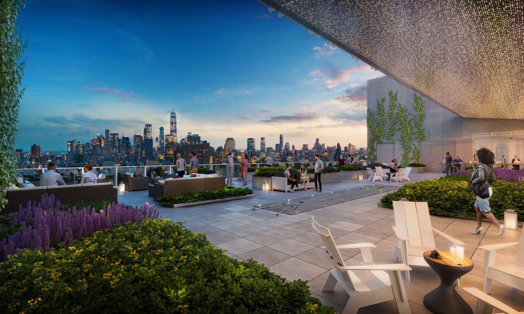 Zero Irving rooftop lounge at twilight