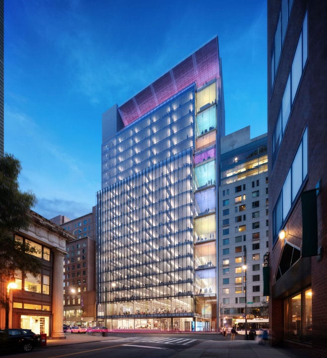 3D rendering of Zero Irving lit up at night